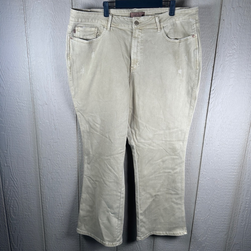 Judy Blue Garment Dyed Jeans Womens Sz 22W Tan Distressed Bootcut Flare JB88504